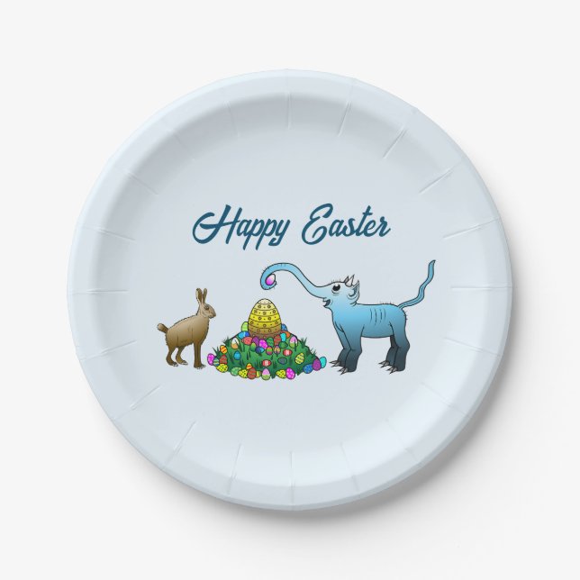 The Easter Bunny collects Easter eggs Paper Plate (Front)