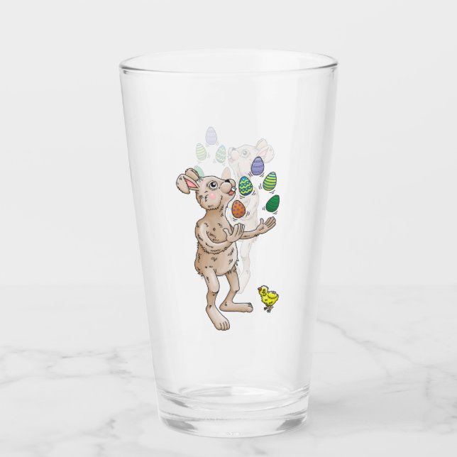 The Easter Bunny juggles with the Easter eggs Glass (Front)