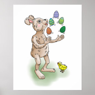 The Easter Bunny juggles with the Easter eggs Poster