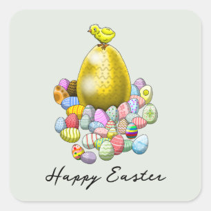 The Easter Chick and the Golden Easter Egg Square Sticker