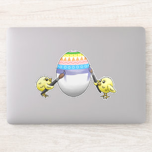 The Easter egg is painted by the chickens