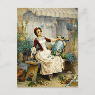 The Easter Eggs, fine art vintage painting Holiday Postcard