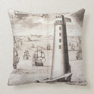 The Eddystone Lighthouse, engraved by Hendrick Hul Cushion