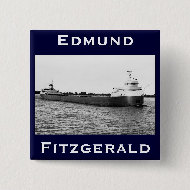 The Edmund Fitzgerald on the St. Clair River 15 Cm Square Badge (Front)