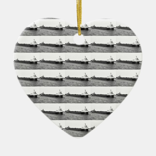 The Edmund Fitzgerald on the St. Clair River Ceramic Tree Decoration (Front)