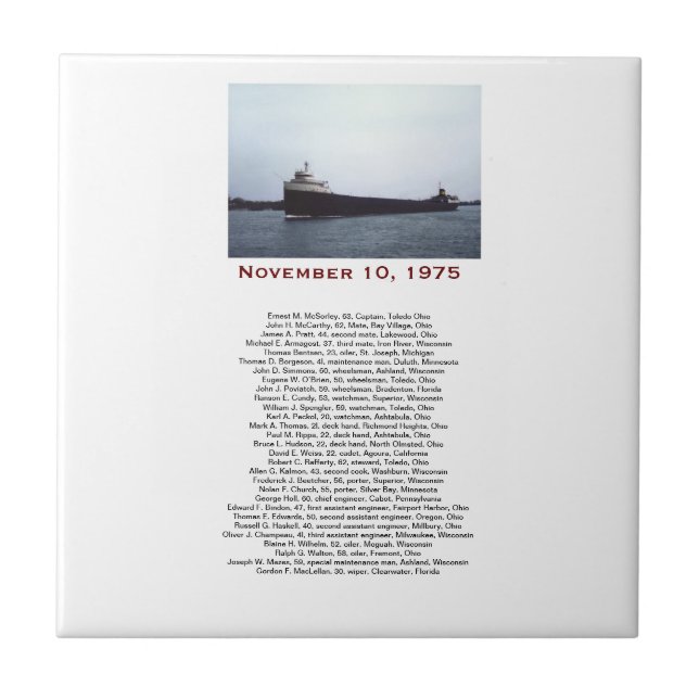 The Edmund Fitzgerald with Crew Names Gift Box Tile (Front)