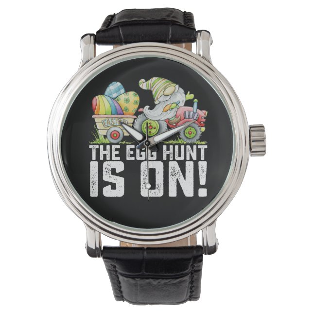 The Egg Hunt Is On Gnome Funny Easter Watch (Front)