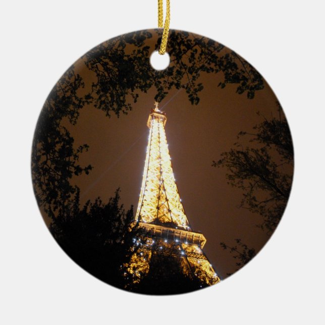 The Eiffel Tower at Night Ceramic Tree Decoration (Front)