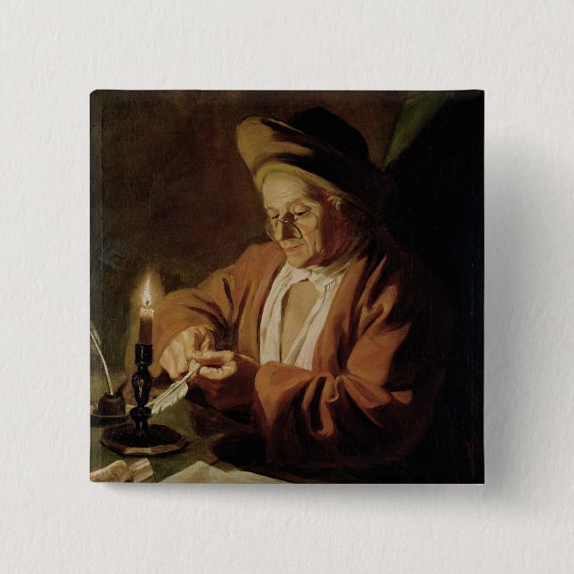 The Elderly Writer 15 Cm Square Badge (Front)