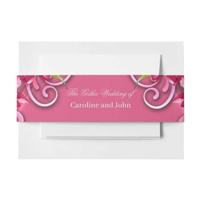 The elegance of pink flowers invitation belly band (Front Example)