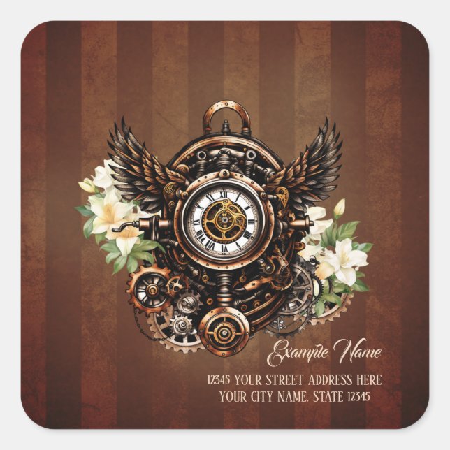 The elegance of Steampunk Floral Magic Square Sticker (Front)