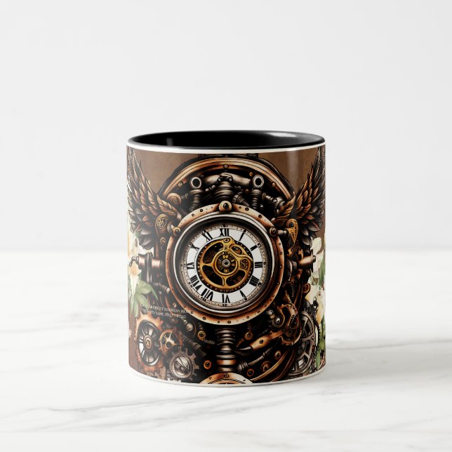 The elegance of Steampunk Floral Magic Two-Tone Coffee Mug (Center)