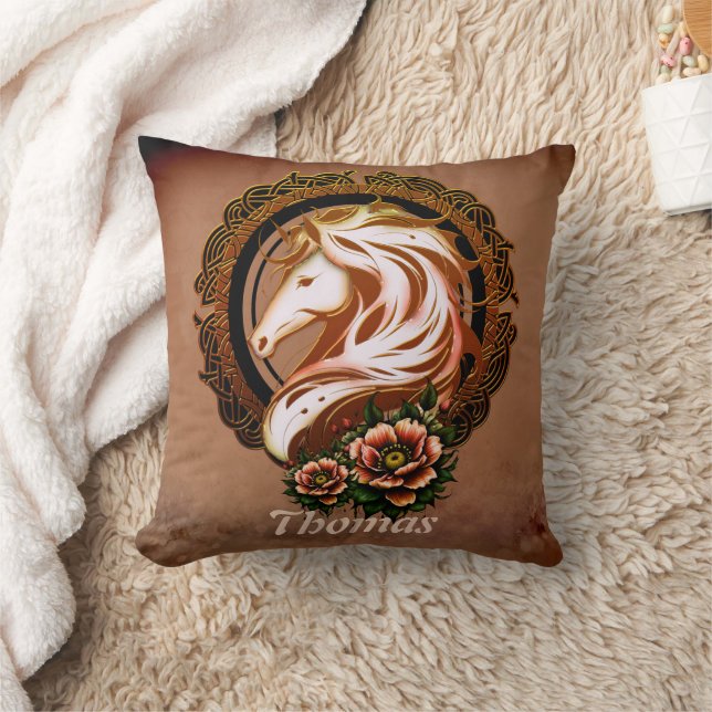 The Elegant Horse Head Adorned with Flowers. Cushion (Blanket)