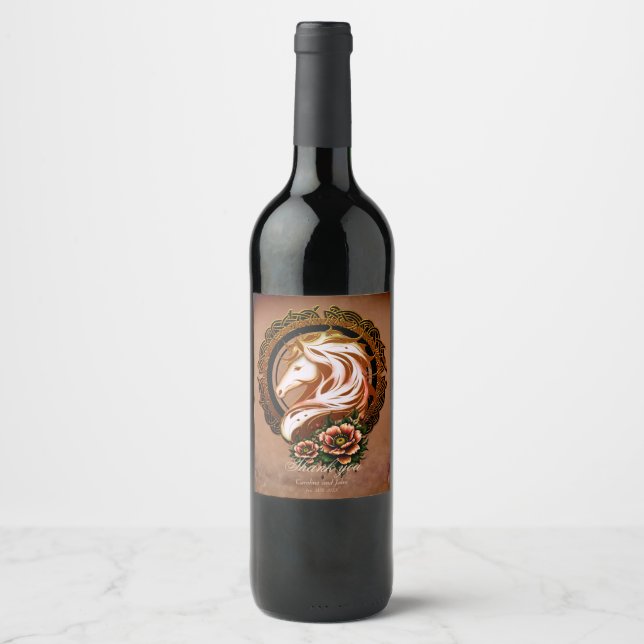 The Elegant Horse Head Adorned with Flowers.  Wine Label (Front)