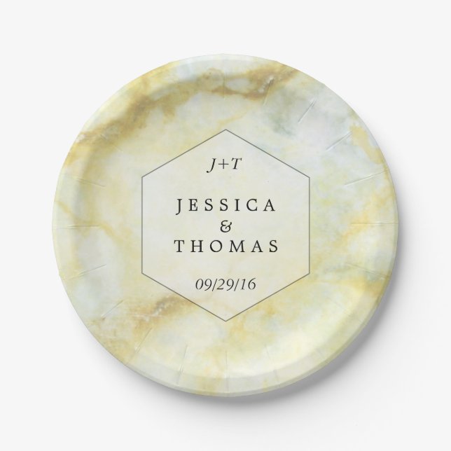 The Elegant Marble Effect Wedding Collection Paper Plate (Front)