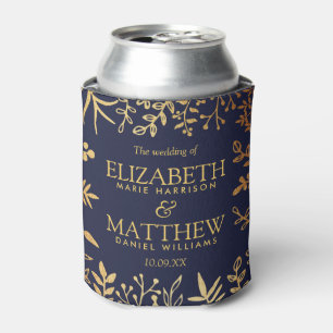 The Elegant Navy & Gold Floral Wedding Collection Can Cooler