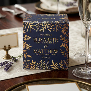 The Elegant Navy & Gold Floral Wedding Collection Favour Box
