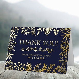 The Elegant Navy & Gold Floral Wedding Collection Foil Greeting Card