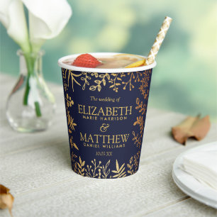 The Elegant Navy & Gold Floral Wedding Collection Paper Cups