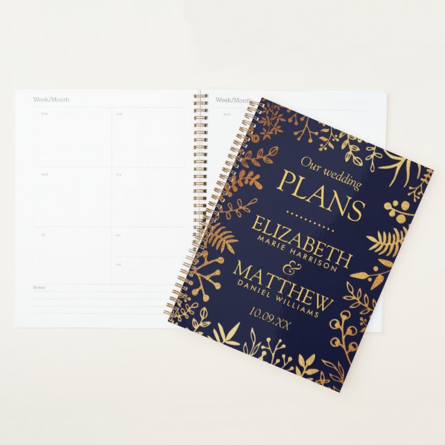The Elegant Navy & Gold Floral Wedding Collection Planner (Display)