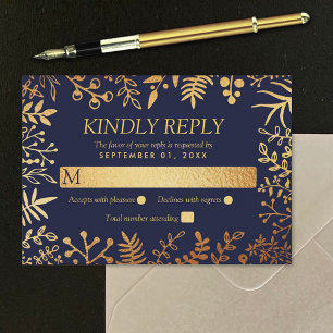 The Elegant Navy & Gold Floral Wedding Collection RSVP Card