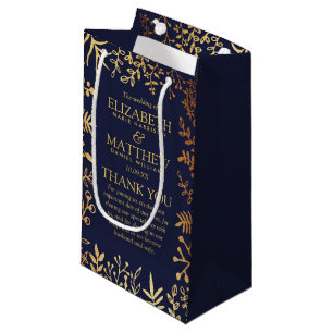 The Elegant Navy & Gold Floral Wedding Collection Small Gift Bag