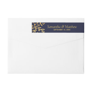 The Elegant Navy & Gold Floral Wedding Collection Wrap Around Label