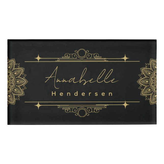 The Elegante Gold & Black Name Tag (Front)