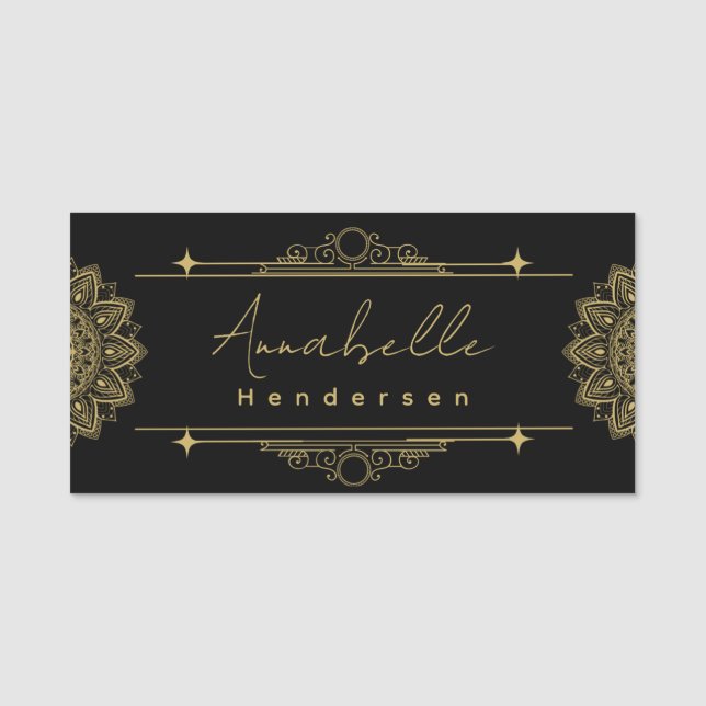 The Elegante Gold & Black Name Tag (Front)