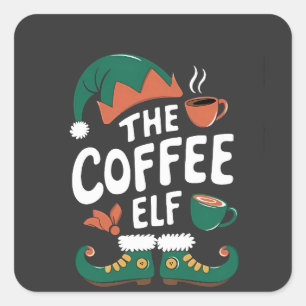 The Elf Coffee Funny Christmas Elf Coffeine Lover  Square Sticker