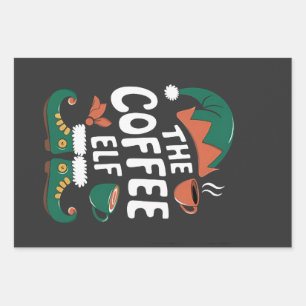 The Elf Coffee Funny Christmas Elf Coffeine Lover  Wrapping Paper Sheet