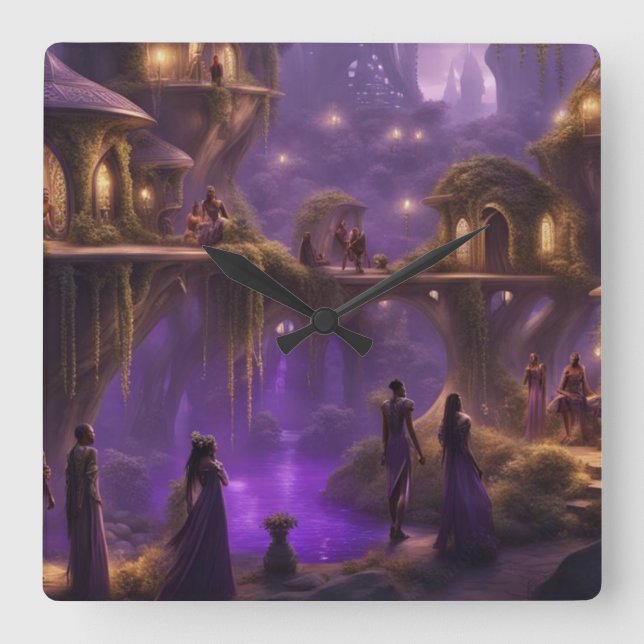 The Elven Worlds  Square Wall Clock (Front)