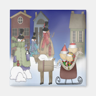The Elves Visit Snowman Town Magnet