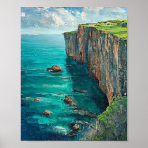 The Emerald Precipice: A Textured Symphony of Sunl Poster