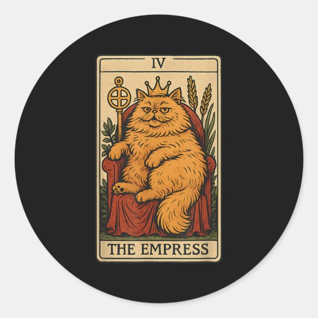 The Empress Cat Tarot Card Funny Witchy Mystical K Classic Round Sticker (Front)
