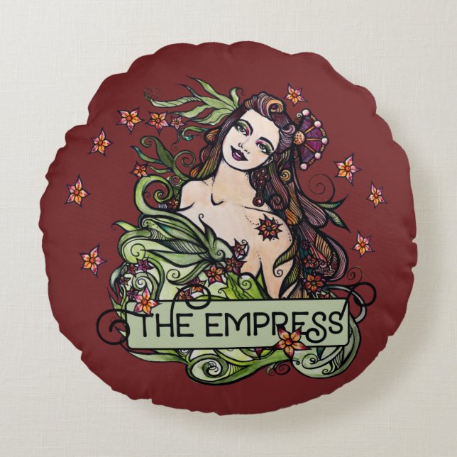 The Empress Tarot Card Round Cushion (Front)