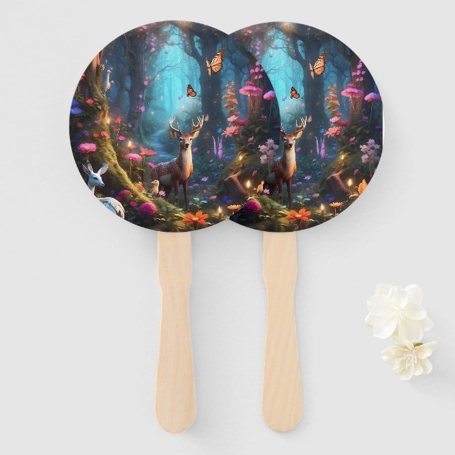 The Enchanted Forest a Mystical Oasis Hand Fan (Front and Back)
