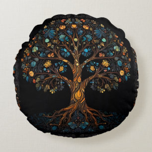 The Enchanted Mosaic Tree Round Cushion