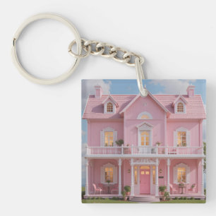 The Enchanted Rose pink house Key Ring