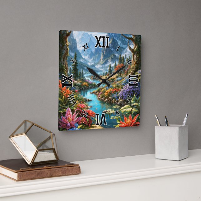 The Enchanting Land Of Kalakoff AI Art by Xzendor7 Square Wall Clock (Office)