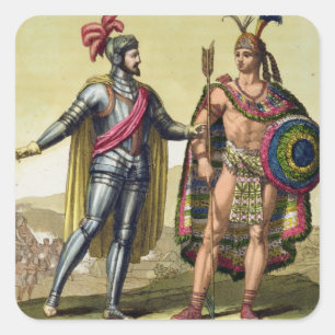 The Encounter between Hernando Cortes (1485-1547) Square Sticker