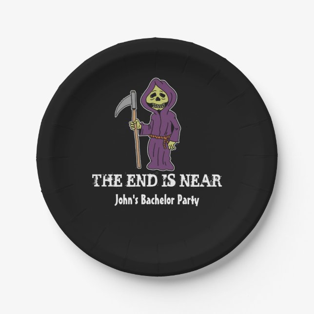 The End Is Near Grim Reaper Bachelor Party Plates (Front)