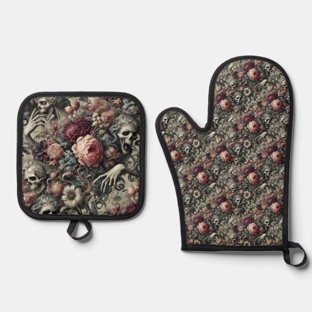 The End of Slumber – Gothic Victorian Oven Mitt & Pot Holder Set (Front)