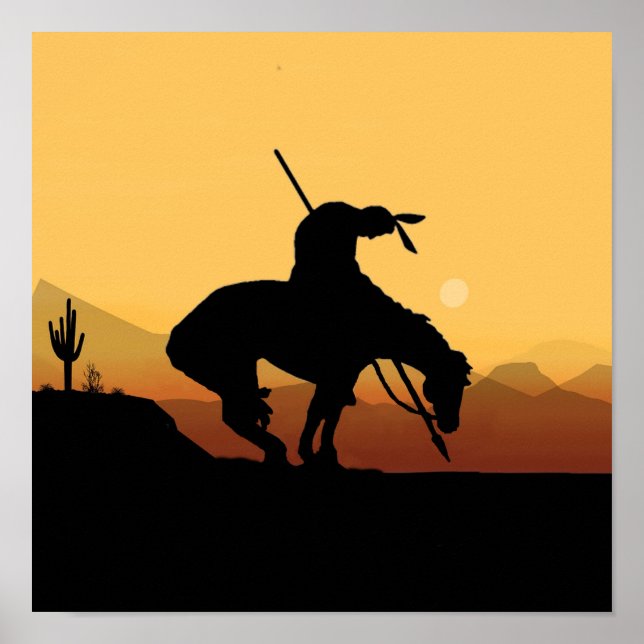 The End of the Trail Sihouette at Sunset Poster (Front)