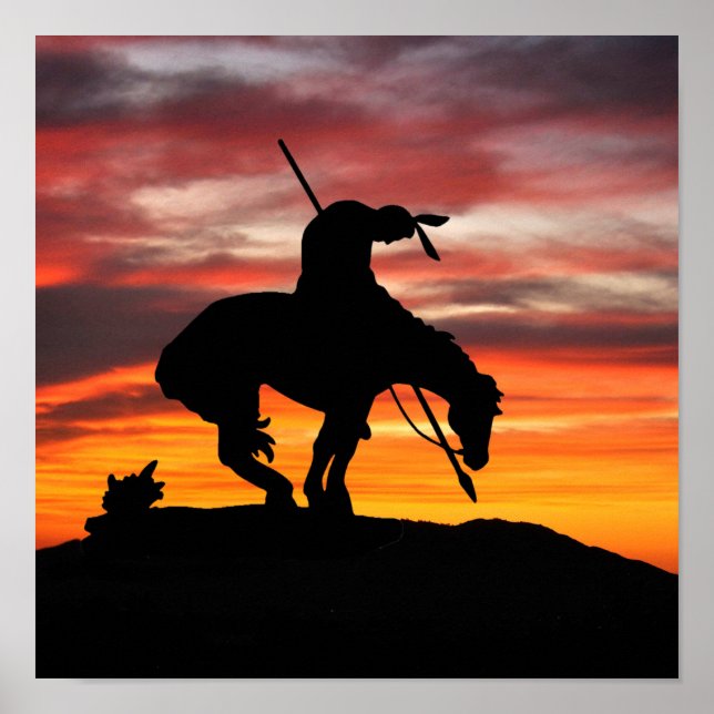 The End of the Trail Sihouette at Sunset Poster (Front)