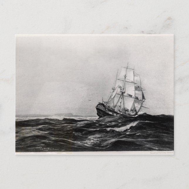 The Endeavour at Sea, 1900, engraved by Lowy Postcard (Front)