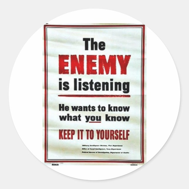 The Enemy Is Listening Classic Round Sticker (Front)