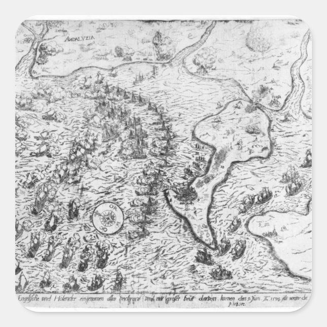 The English and Dutch Force facing Spanish Fleet Square Sticker (Front)