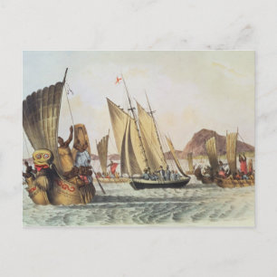The English being welcomed ashore in South Seas Postcard