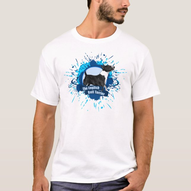 The English Bull Terrier SPLASH blue T-Shirt (Front)
